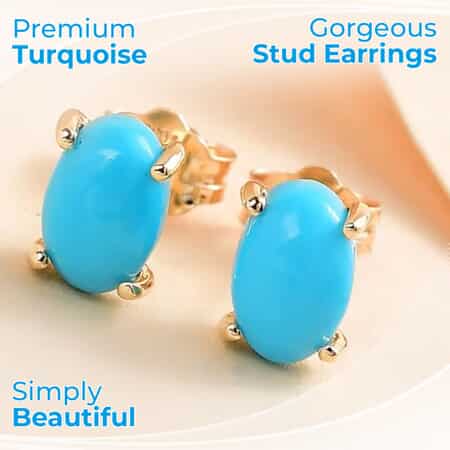 Luxoro 10K Yellow Gold Premium Sleeping Beauty Turquoise Earrings, Gold Solitaire Earrings, Turquoise Studs, Anniversary Gifts For Her 0.90 ctw image number 1