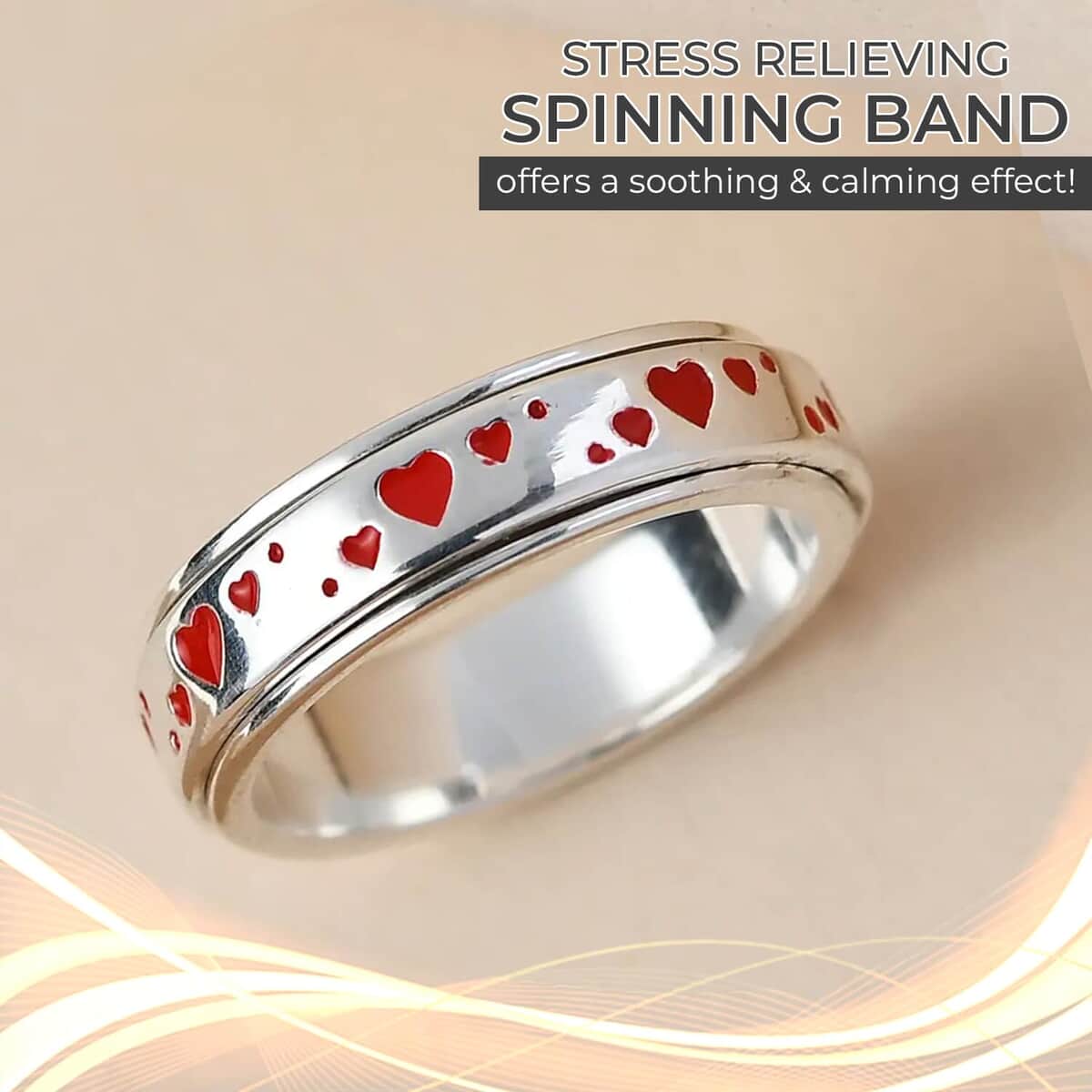 925 Sterling Silver Fidget Ring Spinner Ring Heart Anxiety Ring for Women Enameled Jewelry Birthday Gifts image number 1