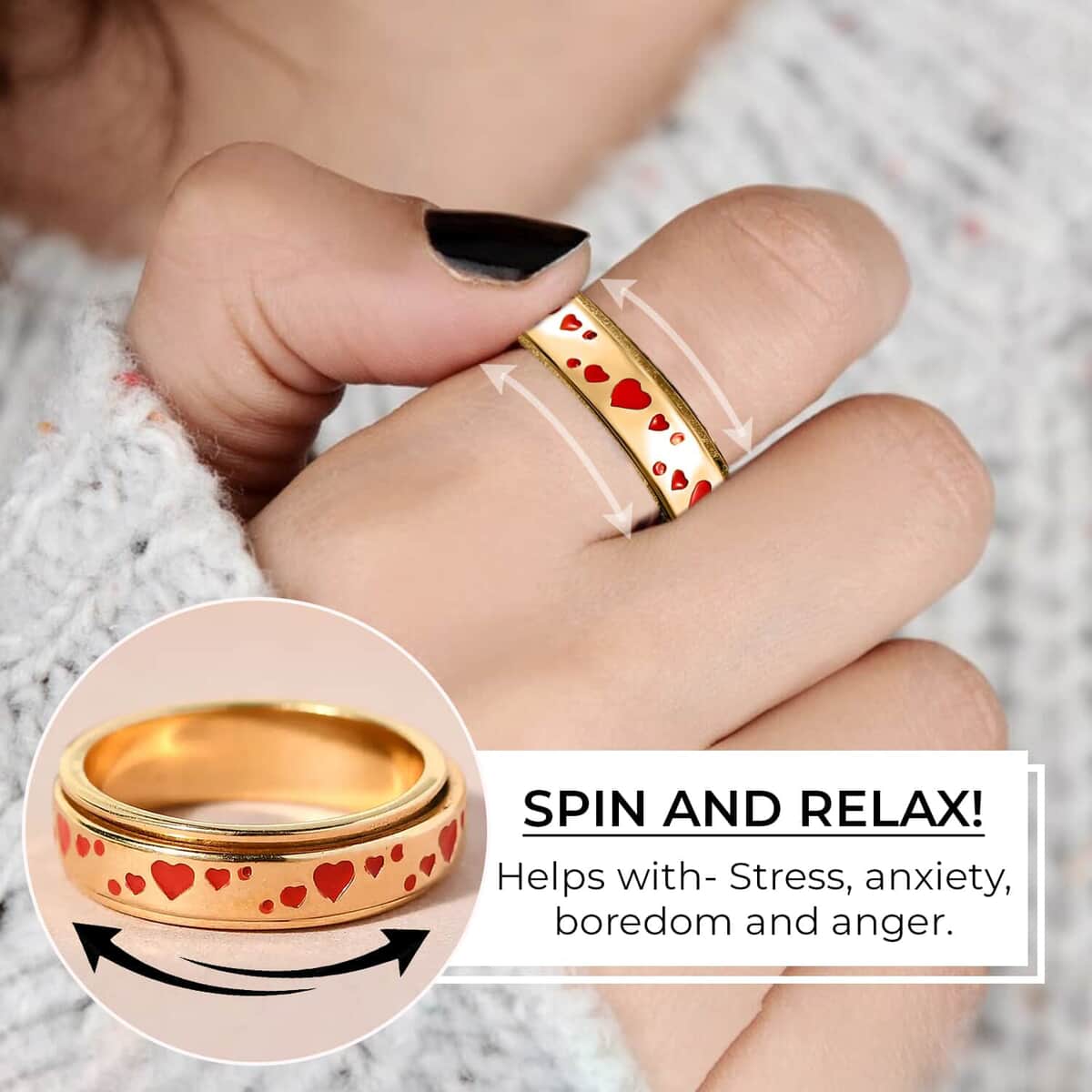 925 Sterling Silver Fidget Ring Spinner Ring Heart Anxiety Ring for Women Vermeil Yellow Gold Jewelry Birthday Gifts image number 2