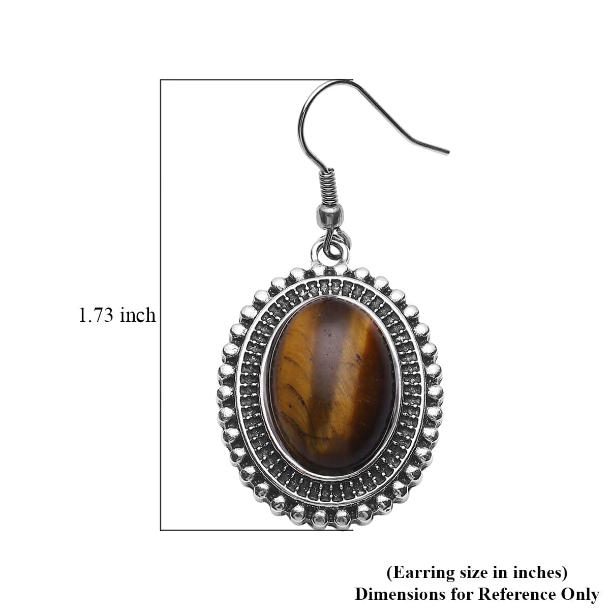 Yellow Tiger's Eye Dangle Earrings in Silvertone & Stainless Steel 18.00 ctw image number 4