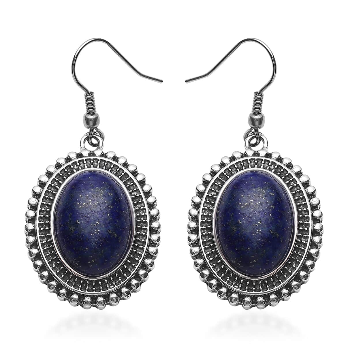 Lapis Lazuli Dangle Earrings in Silvertone & Stainless Steel 23.50 ctw image number 0