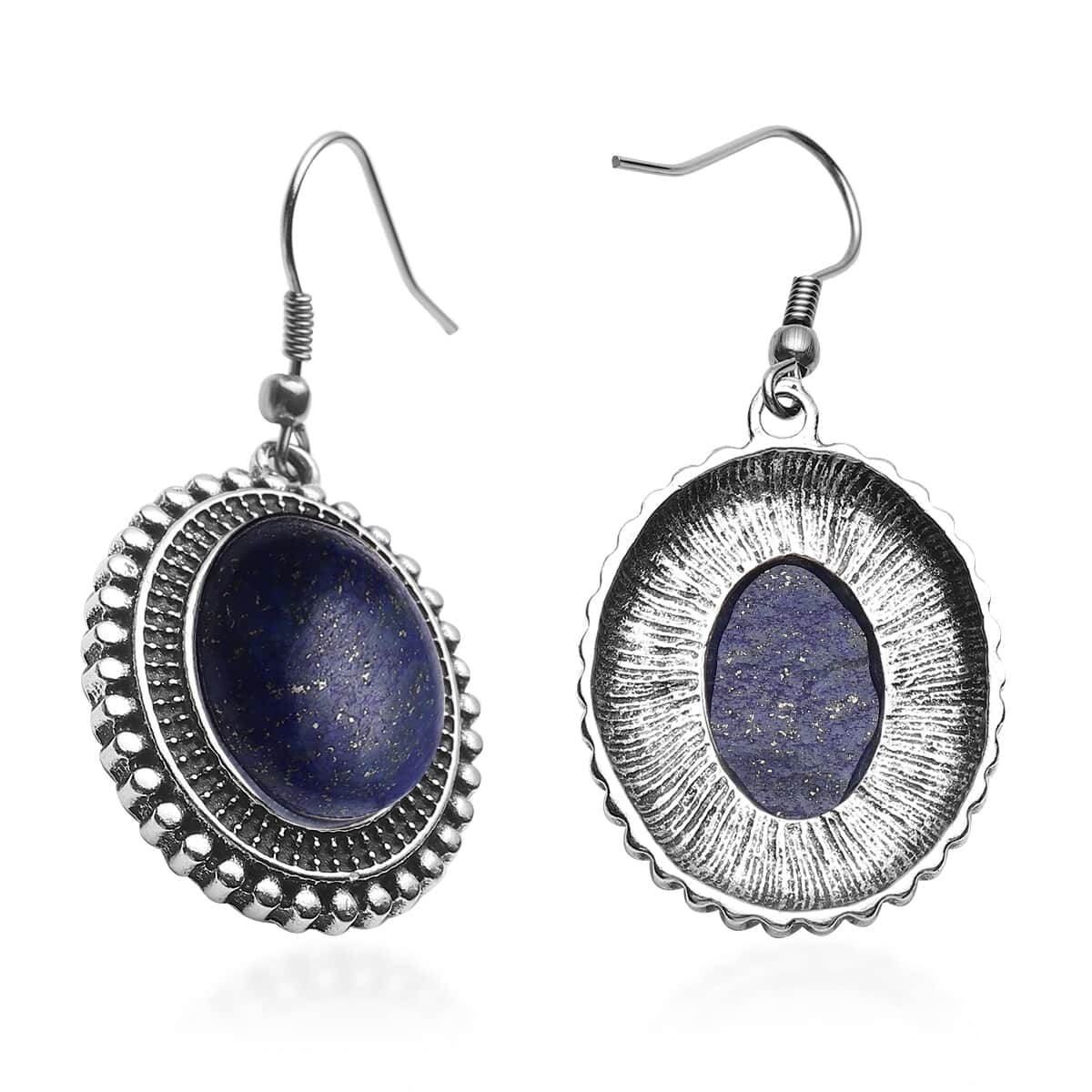 Lapis Lazuli Dangle Earrings in Silvertone & Stainless Steel 23.50 ctw image number 3