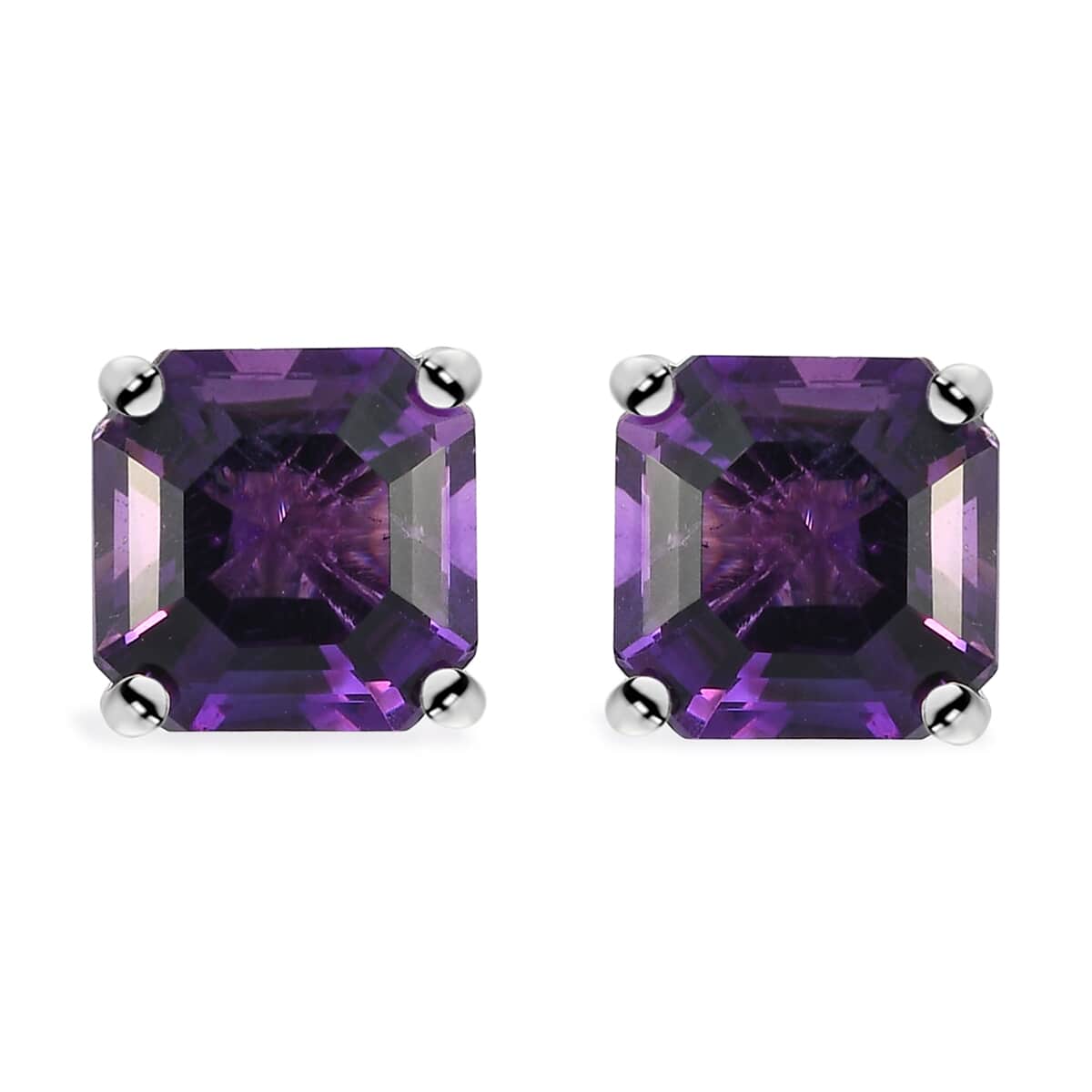 LUXORO 10K White Gold Asscher Cut AAA Lusaka Amethyst Solitaire Stud Earrings 3.15 ctw image number 0