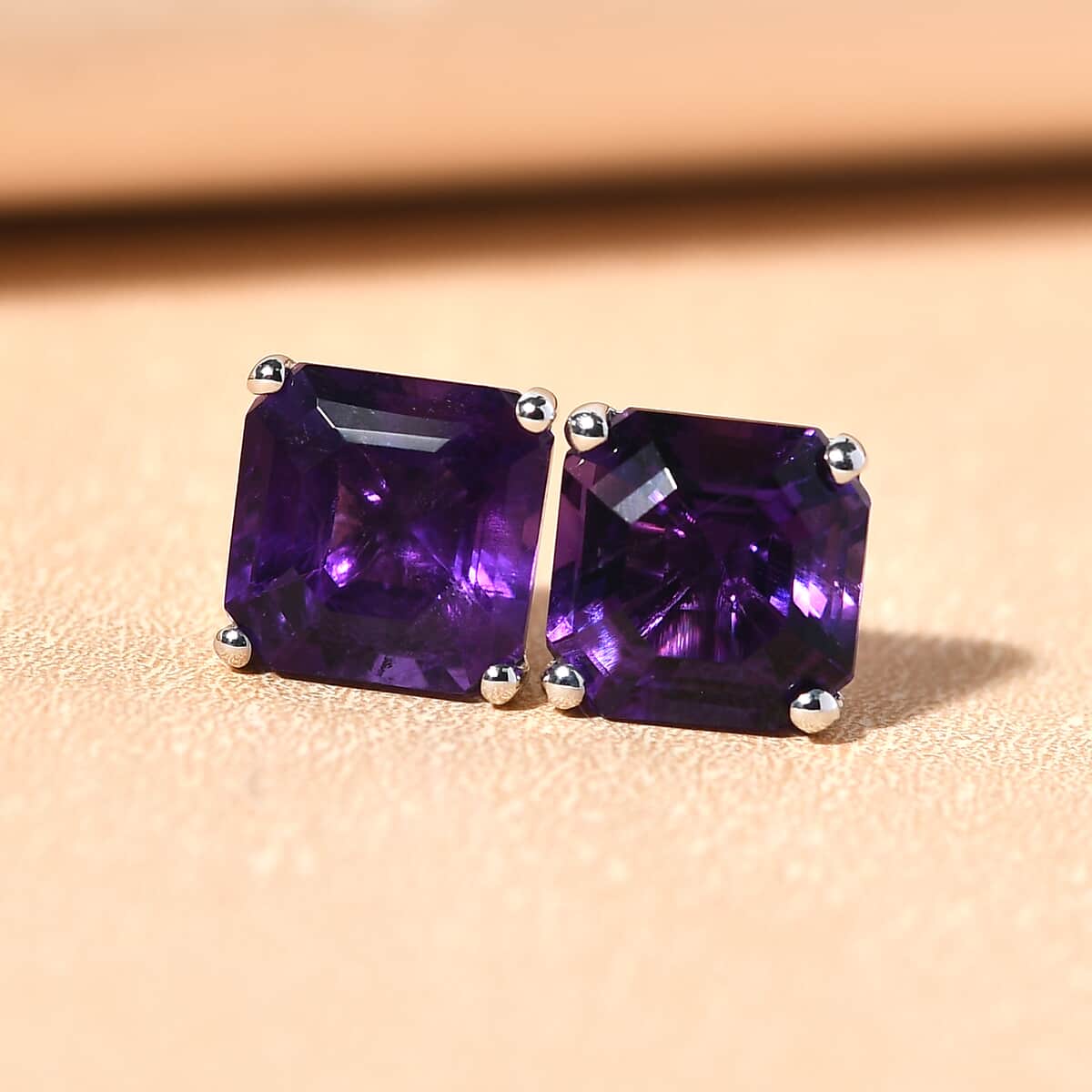 LUXORO 10K White Gold Asscher Cut AAA Lusaka Amethyst Solitaire Stud Earrings 3.15 ctw image number 1