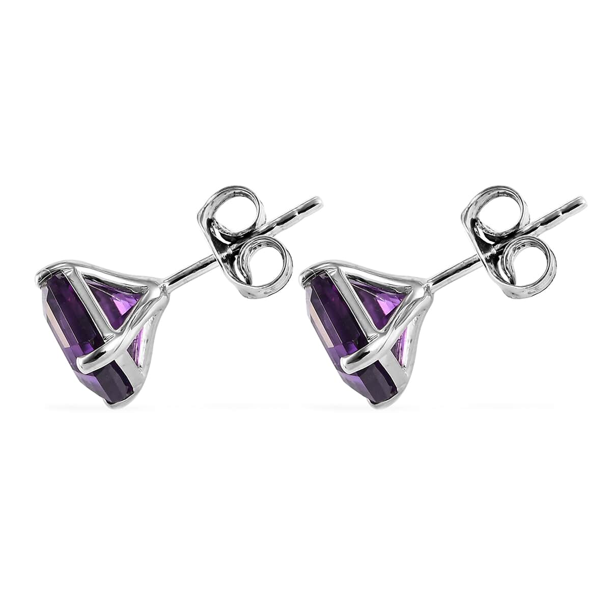LUXORO 10K White Gold Asscher Cut AAA Lusaka Amethyst Solitaire Stud Earrings 3.15 ctw image number 3