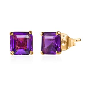 Luxoro 10K Rose Gold Asscher Cut AAA Lusaka Amethyst Solitaire Stud Earrings 3.65 ctw