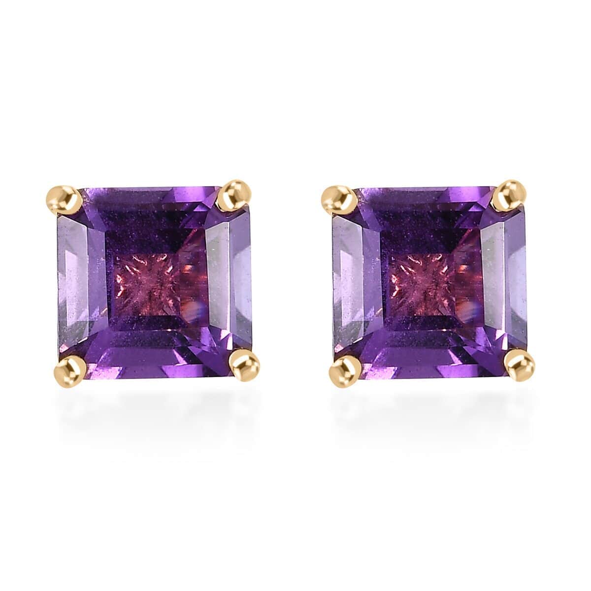 Luxoro 10K Rose Gold Asscher Cut AAA Lusaka Amethyst Solitaire Stud Earrings 3.50 ctw image number 0
