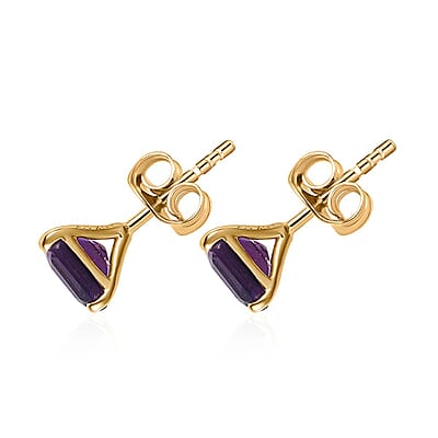 Luxoro 10K Rose Gold Asscher Cut AAA Lusaka Amethyst Solitaire Stud Earrings 3.65 ctw