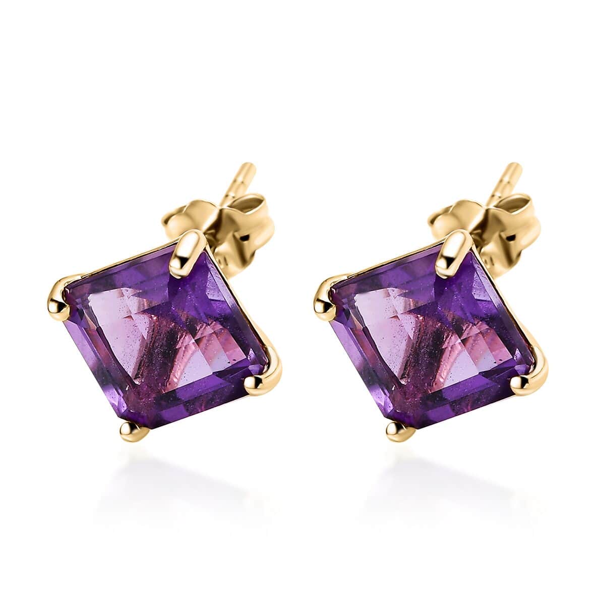 Luxoro 10K Rose Gold Asscher Cut AAA Lusaka Amethyst Solitaire Stud Earrings 3.50 ctw image number 3