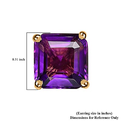 Luxoro 10K Rose Gold Asscher Cut AAA Lusaka Amethyst Solitaire Stud Earrings 3.65 ctw