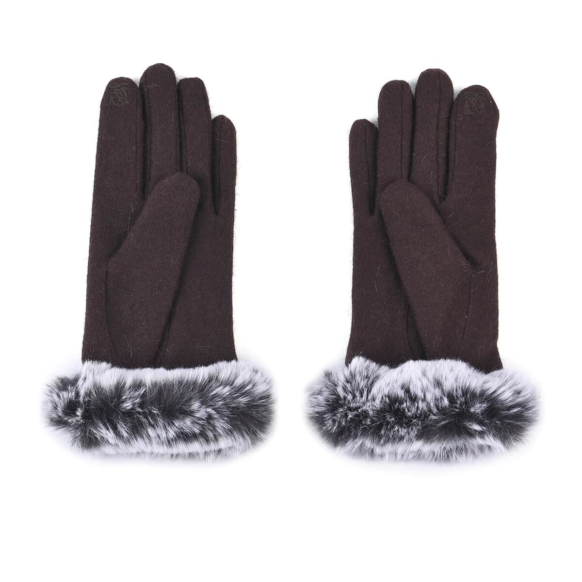 Brown Cashmere Wool Faux Fur Softness and Warmness Gloves image number 0