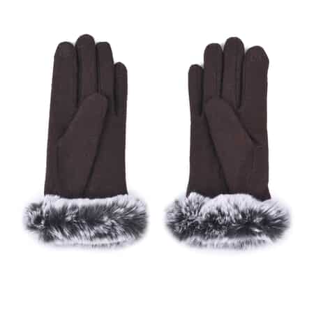 Brown Cashmere Wool Faux Fur Softness and Warmness Gloves image number 0