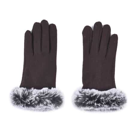 Brown Cashmere Wool Faux Fur Softness and Warmness Gloves image number 1