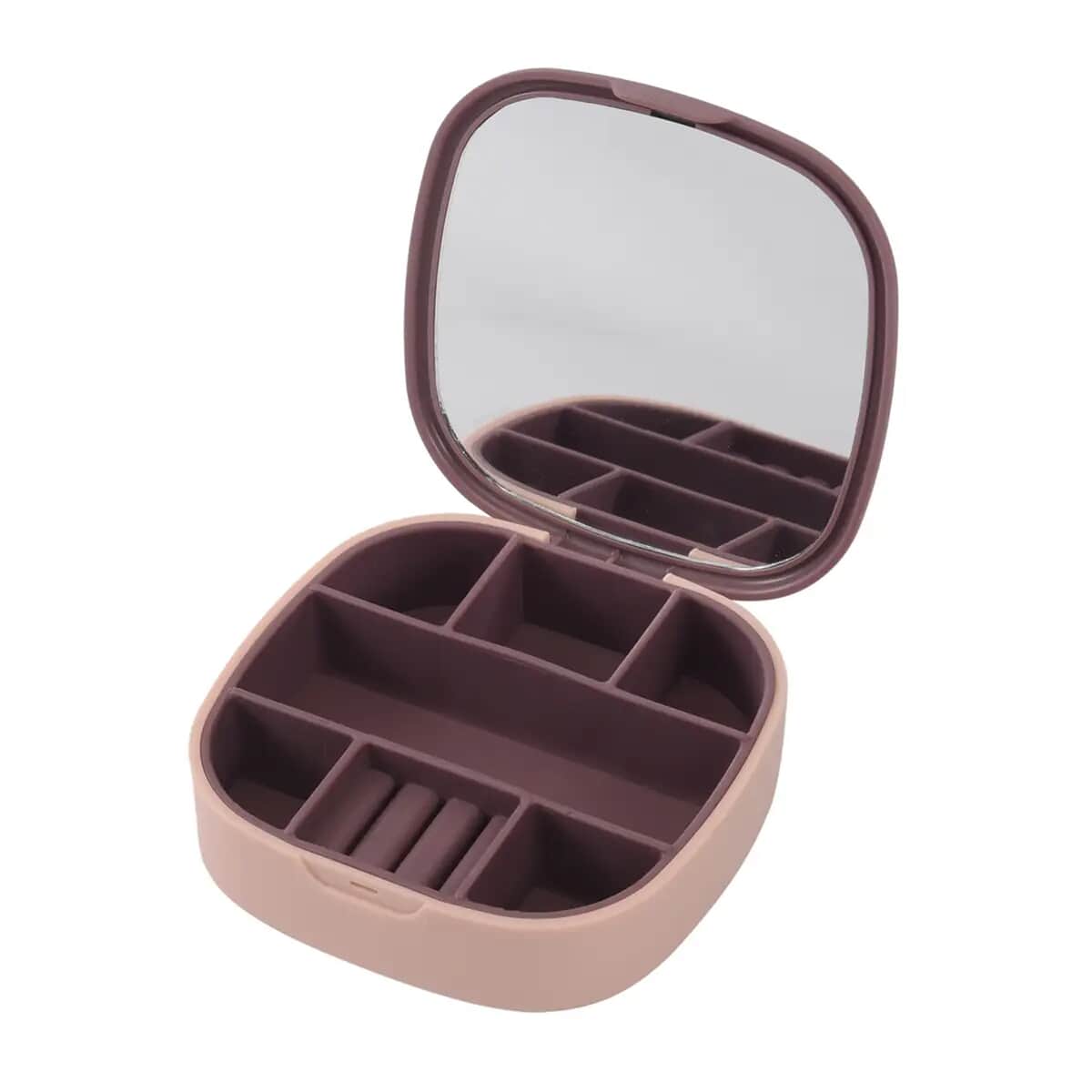 Pink Compact Jewelry Organizer with Mirror (3.94"x3.94"x1.18") image number 6
