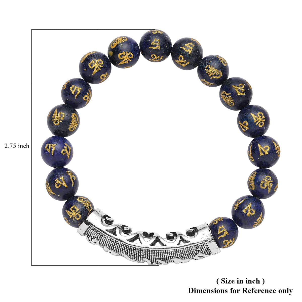 Feng Shui Mantra Lapis Lazuli Carved Beaded Stretch Bracelet in Silvertone 115.25 ctw image number 4