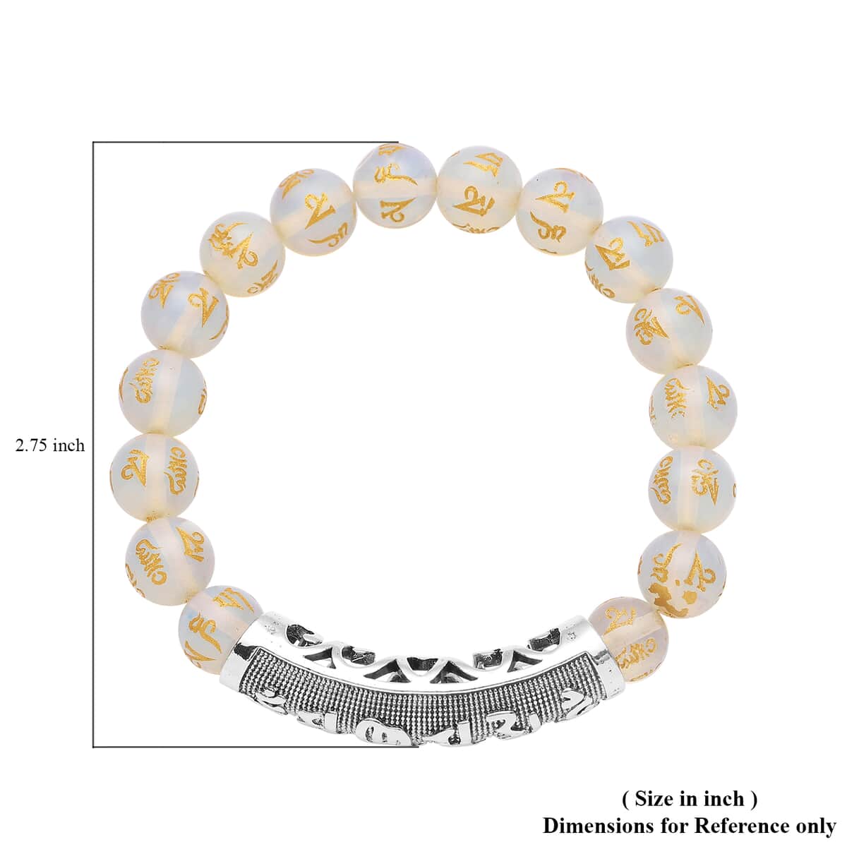 Feng Shui Mantra Opalite Carved Beaded Stretch Bracelet in Silvertone 95.00 ctw image number 4