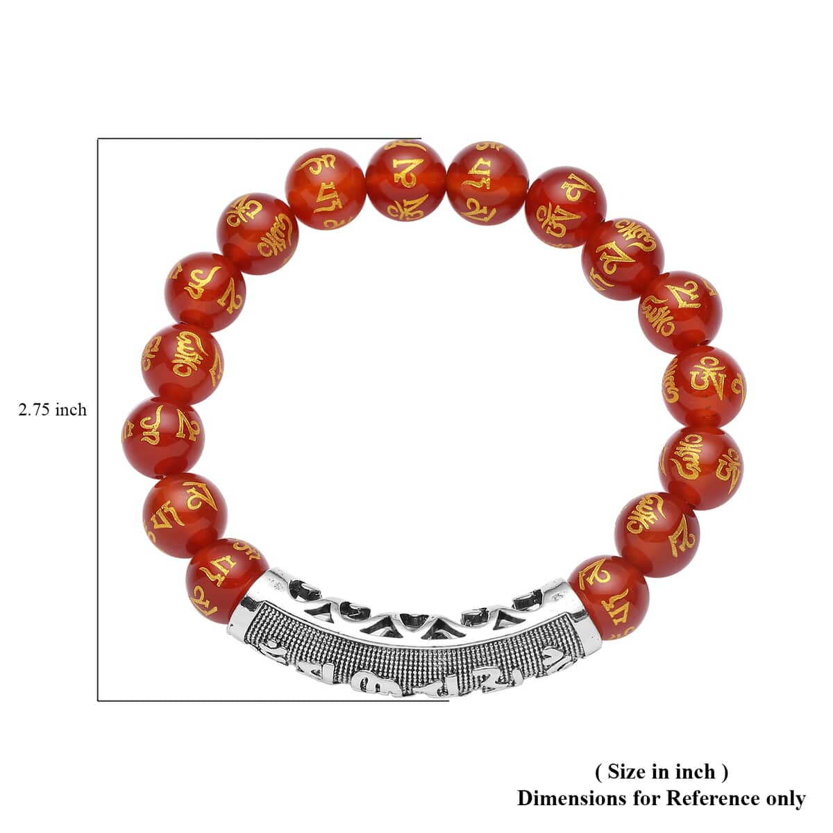 Feng Shui Mantra Red Agate Carved Beaded Stretch Bracelet in Silvertone 108.90 ctw image number 4