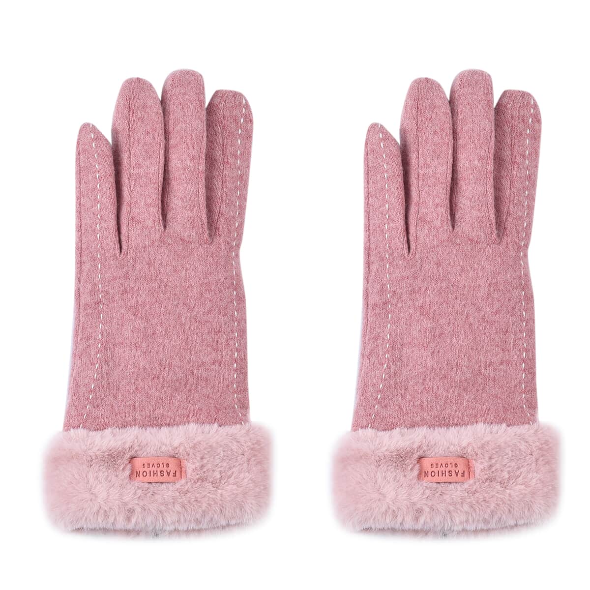 Pink Cashmere Wool Faux Fur Softness and Warmness Gloves image number 1