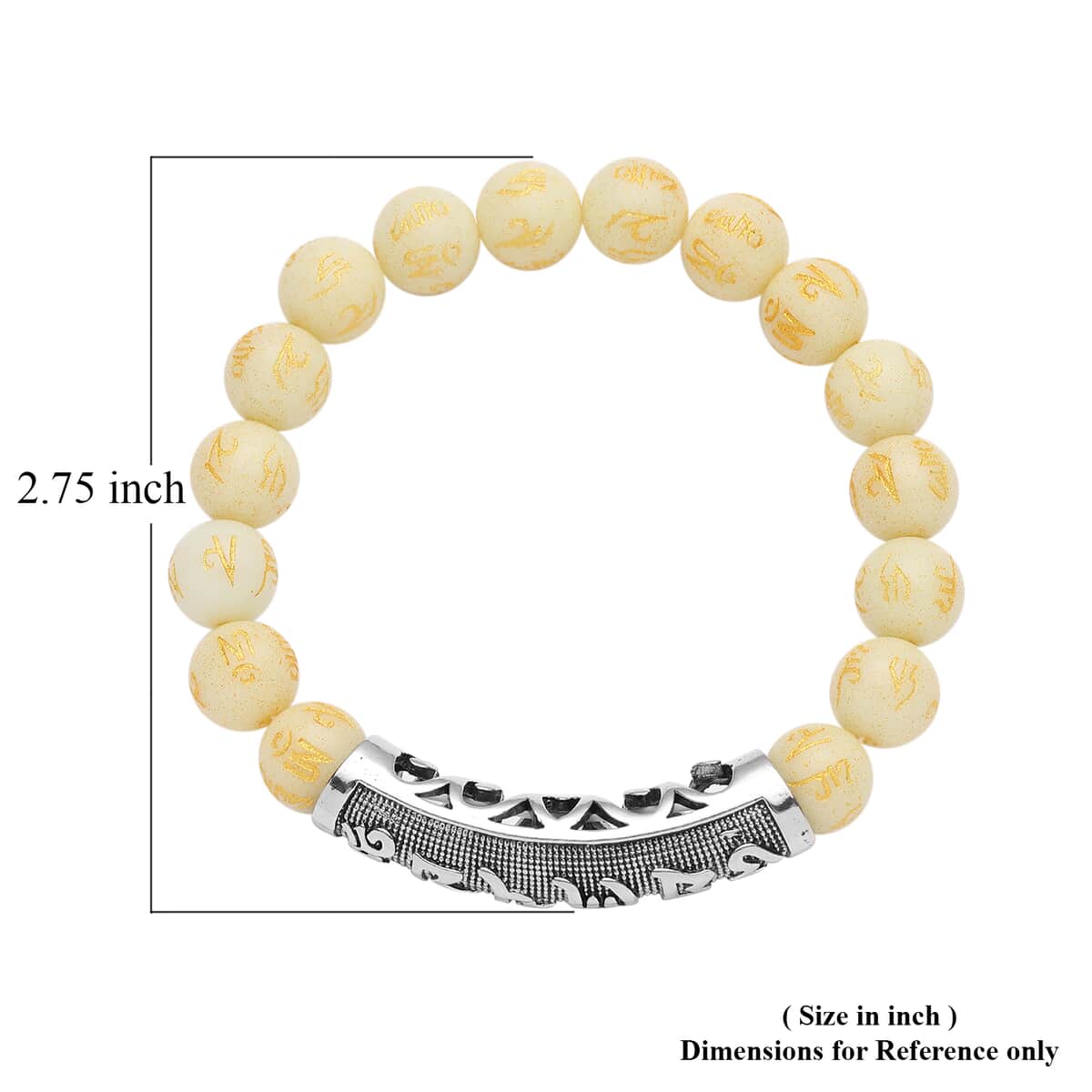 Feng shui Mantra Luminous Carved Beaded Stretch Bracelet in Silvertone 94.15 ctw image number 4