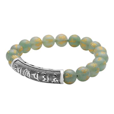 Feng shui Mantra Green Aventurine Carved Beaded Stretch Bracelet in Silvertone 120.25 ctw image number 2