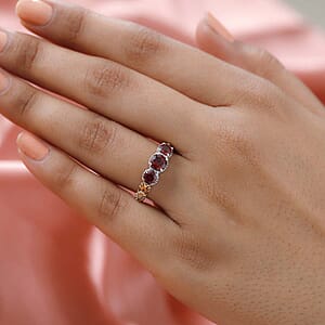 D'Joy Mozambique Garnet Trilogy Ring in Vermeil YG and Platinum Over Sterling Silver 1.30 ctw (Size 6.0)