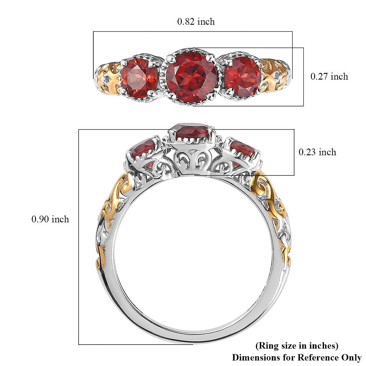 Mozambique Garnet 1.25 ctw Trilogy Ring in Vermeil Yellow Gold and Platinum Over Sterling Silver (Size 6.0)  image number 8