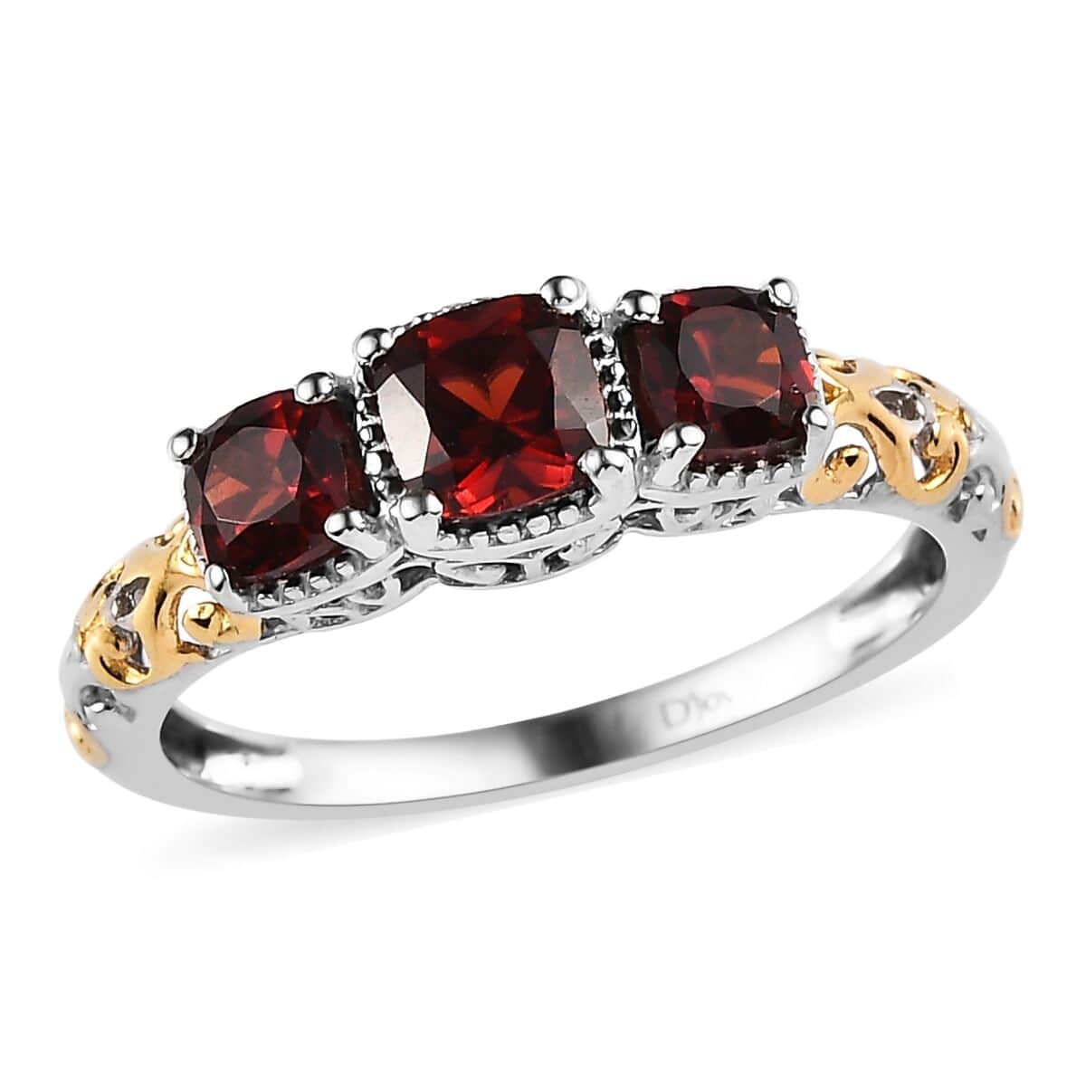 Mozambique Garnet Trilogy Ring in Vermeil Yellow Gold and Platinum Over Sterling Silver (Size 7.0) 1.25 ctw image number 0