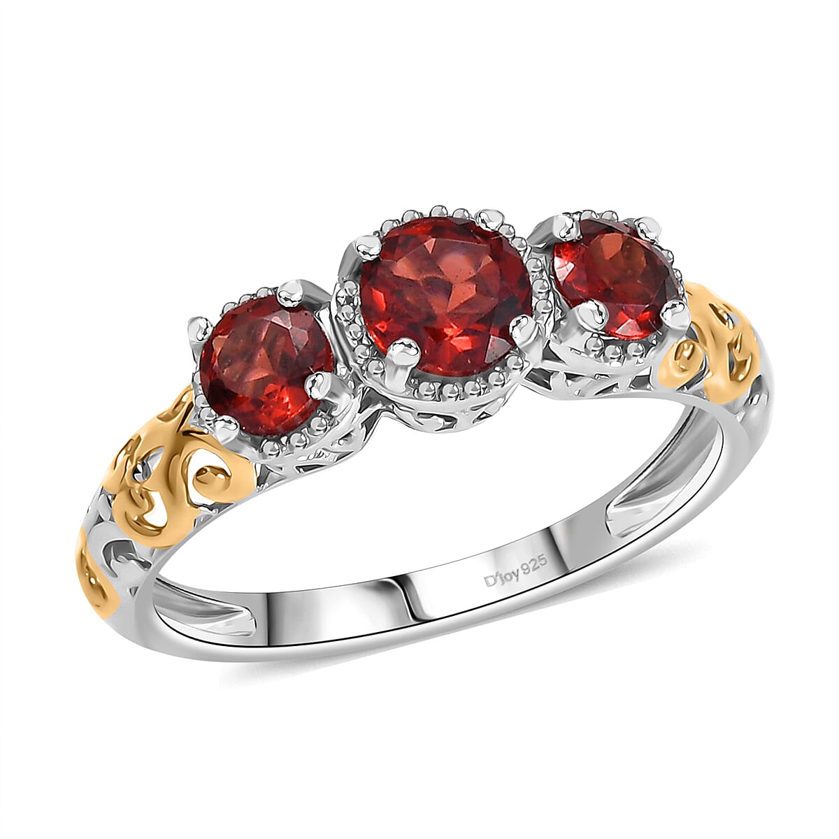 Mozambique Garnet Trilogy Ring in Vermeil Yellow Gold and Platinum Over Sterling Silver (Size 7.0) 1.25 ctw image number 0