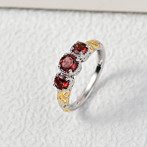 D'Joy Mozambique Garnet Trilogy Ring in Vermeil YG and Platinum Over Sterling Silver 1.30 ctw (Size 7.0)