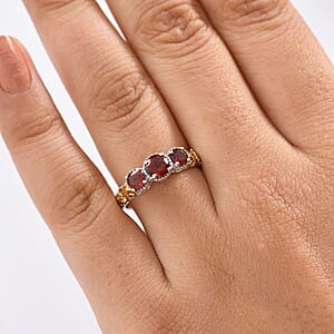D'Joy Mozambique Garnet Trilogy Ring in Vermeil YG and Platinum Over Sterling Silver 1.30 ctw (Size 7.0)