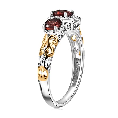 D'Joy Mozambique Garnet Trilogy Ring in Vermeil YG and Platinum Over Sterling Silver 1.30 ctw (Size 7.0)