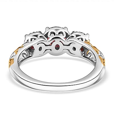 D'Joy Mozambique Garnet Trilogy Ring in Vermeil YG and Platinum Over Sterling Silver 1.30 ctw (Size 7.0)