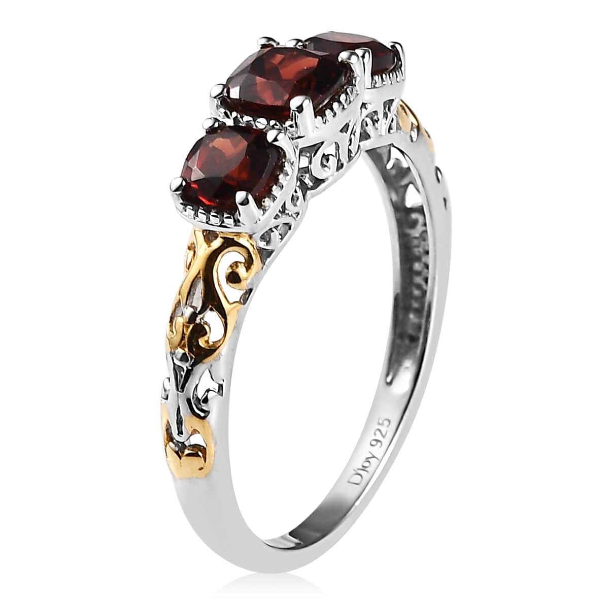 Mozambique Garnet Trilogy Ring in Vermeil Yellow Gold and Platinum Over Sterling Silver (Size 7.0) 1.25 ctw image number 6