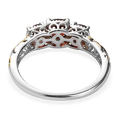 D'Joy Mozambique Garnet Trilogy Ring in Vermeil YG and Platinum Over Sterling Silver 1.30 ctw (Size 7.0)