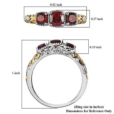 D'Joy Mozambique Garnet Trilogy Ring in Vermeil YG and Platinum Over Sterling Silver 1.30 ctw (Size 7.0)