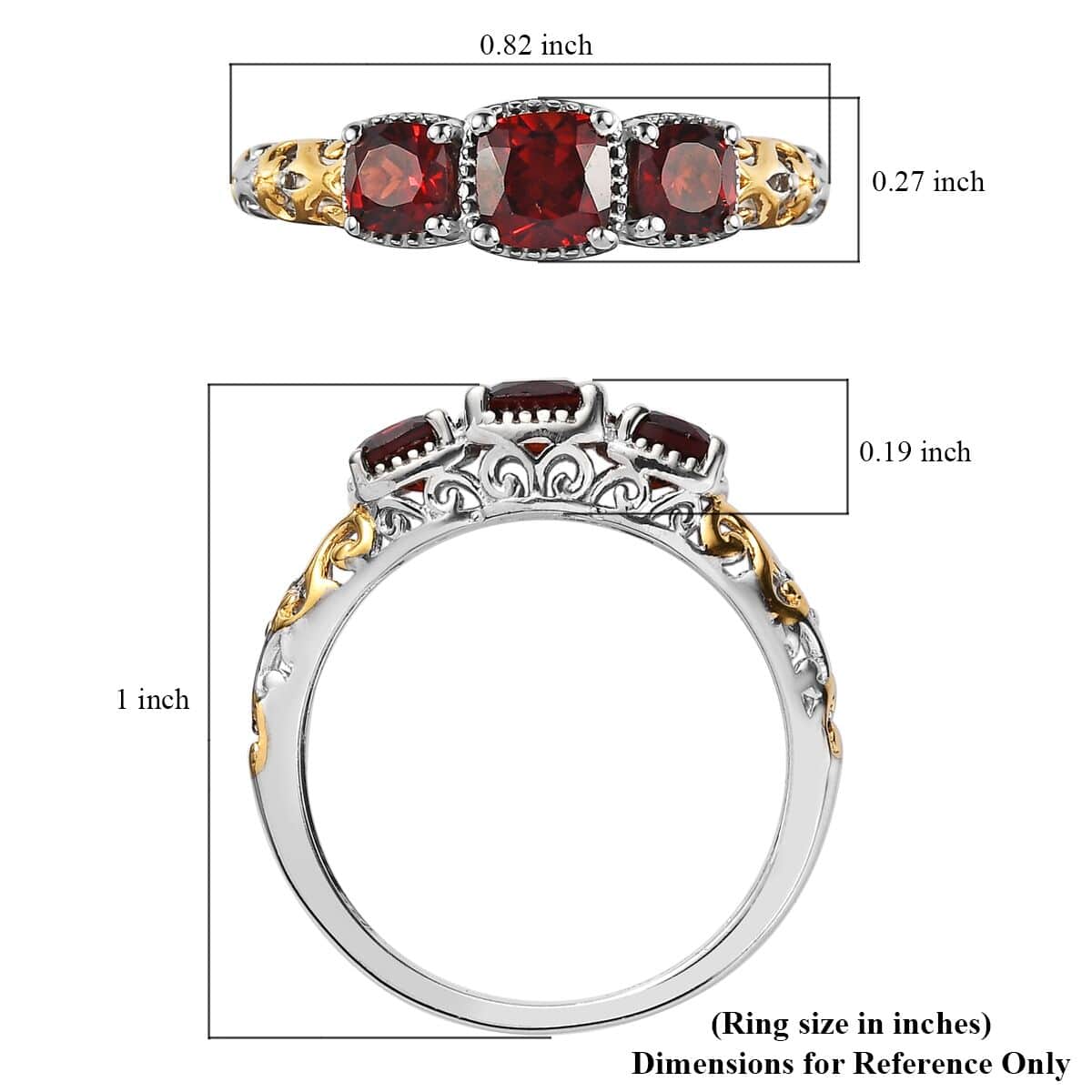 Mozambique Garnet Trilogy Ring in Vermeil Yellow Gold and Platinum Over Sterling Silver (Size 7.0) 1.25 ctw image number 8