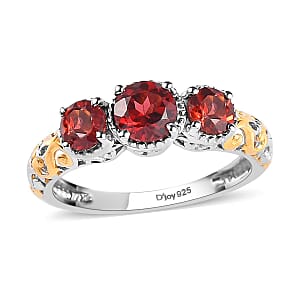 D'Joy Mozambique Garnet 1.25 ctw Trilogy Ring in Vermeil Yellow Gold and Platinum Over Sterling Silver (Size 9.0)