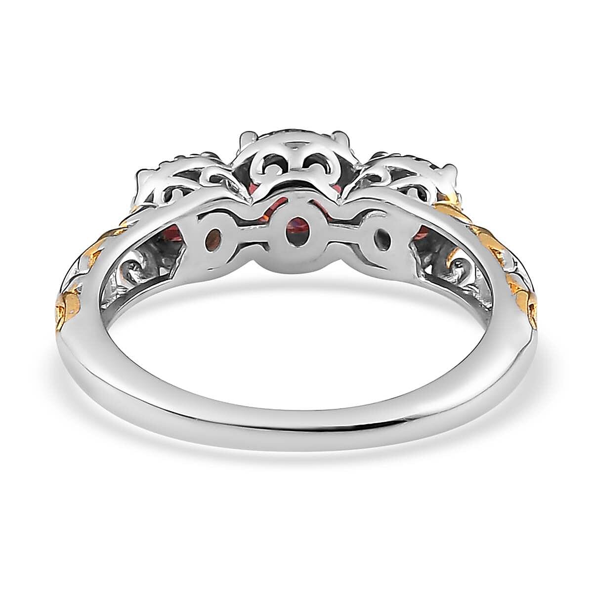 D'Joy Mozambique Garnet 1.25 ctw Trilogy Ring in Vermeil Yellow Gold and Platinum Over Sterling Silver (Size 9.0) image number 7