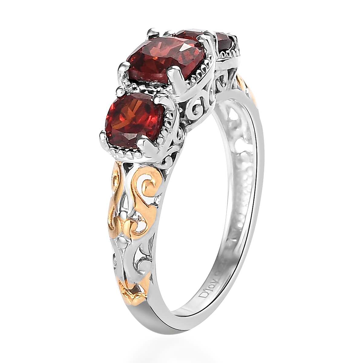Mozambique Garnet Trilogy Ring in Vermeil Yellow Gold and Platinum Over Sterling Silver (Size 10.0) 1.50 ctw