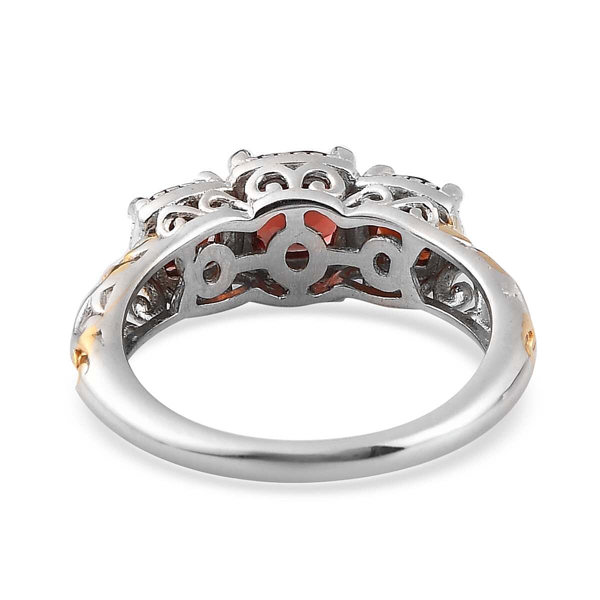Mozambique Garnet Trilogy Ring in Vermeil Yellow Gold and Platinum Over Sterling Silver (Size 10.0) 1.50 ctw