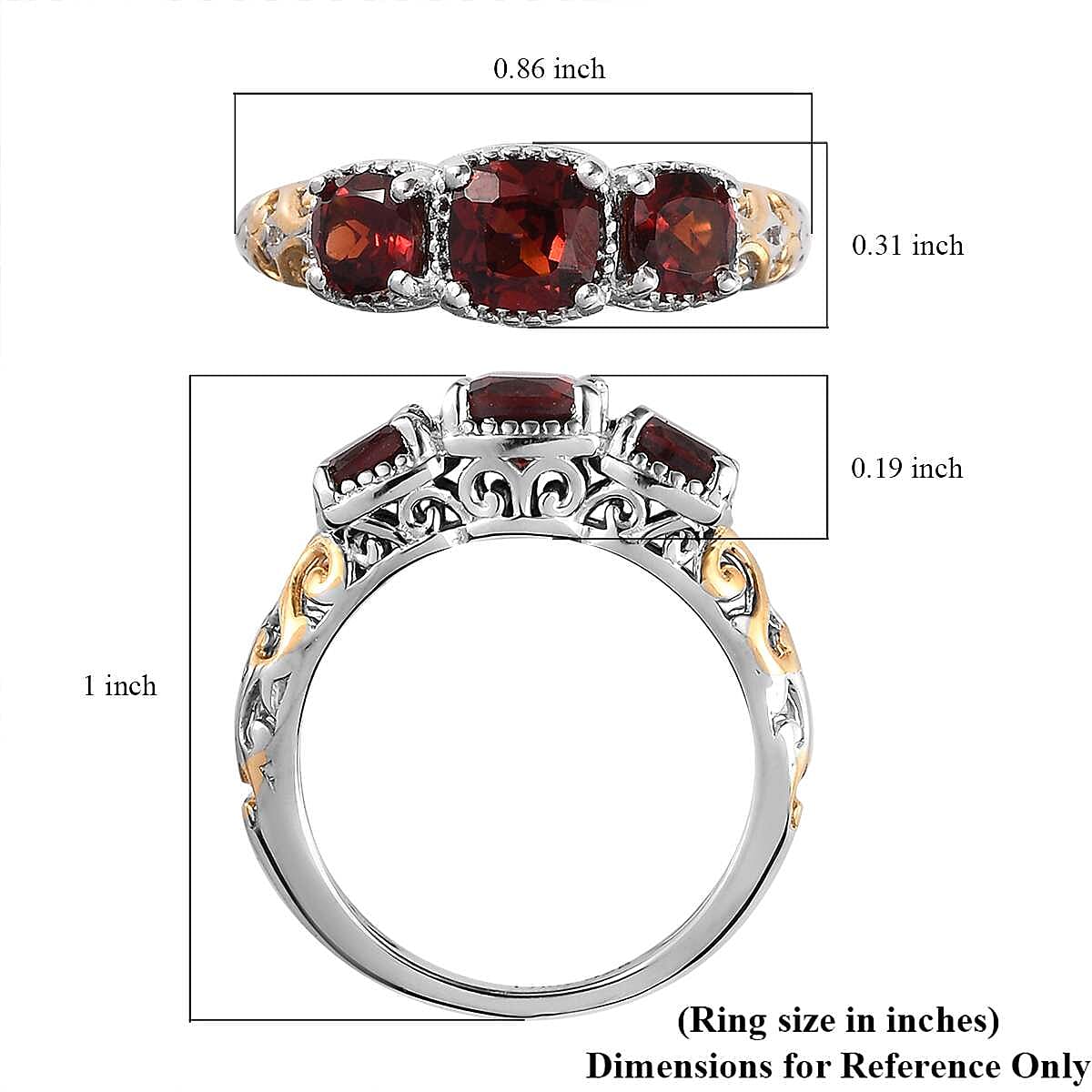Mozambique Garnet Trilogy Ring in Vermeil Yellow Gold and Platinum Over Sterling Silver (Size 10.0) 1.50 ctw