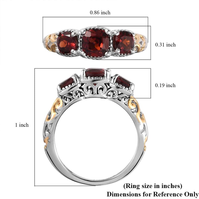 Mozambique Garnet Trilogy Ring in Vermeil Yellow Gold and Platinum Over Sterling Silver (Size 10.0) 1.50 ctw