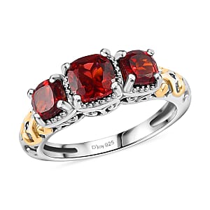 Mozambique Garnet Trilogy Ring in Vermeil Yellow Gold and Platinum Over Sterling Silver (Size 7.0) 1.50 ctw
