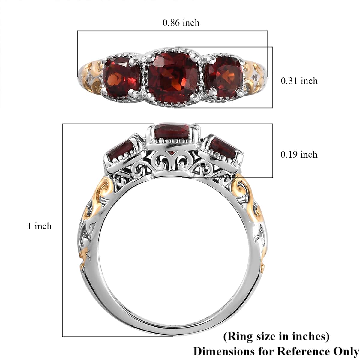 Mozambique Garnet Trilogy Ring in Vermeil Yellow Gold and Platinum Over Sterling Silver (Size 7.0) 1.50 ctw image number 7