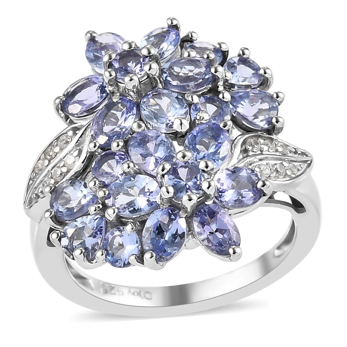 Tanzanite and Natural White Zircon Floral Ring in Platinum Over Sterling Silver (Size 8.0) 3.60 ctw image number 0