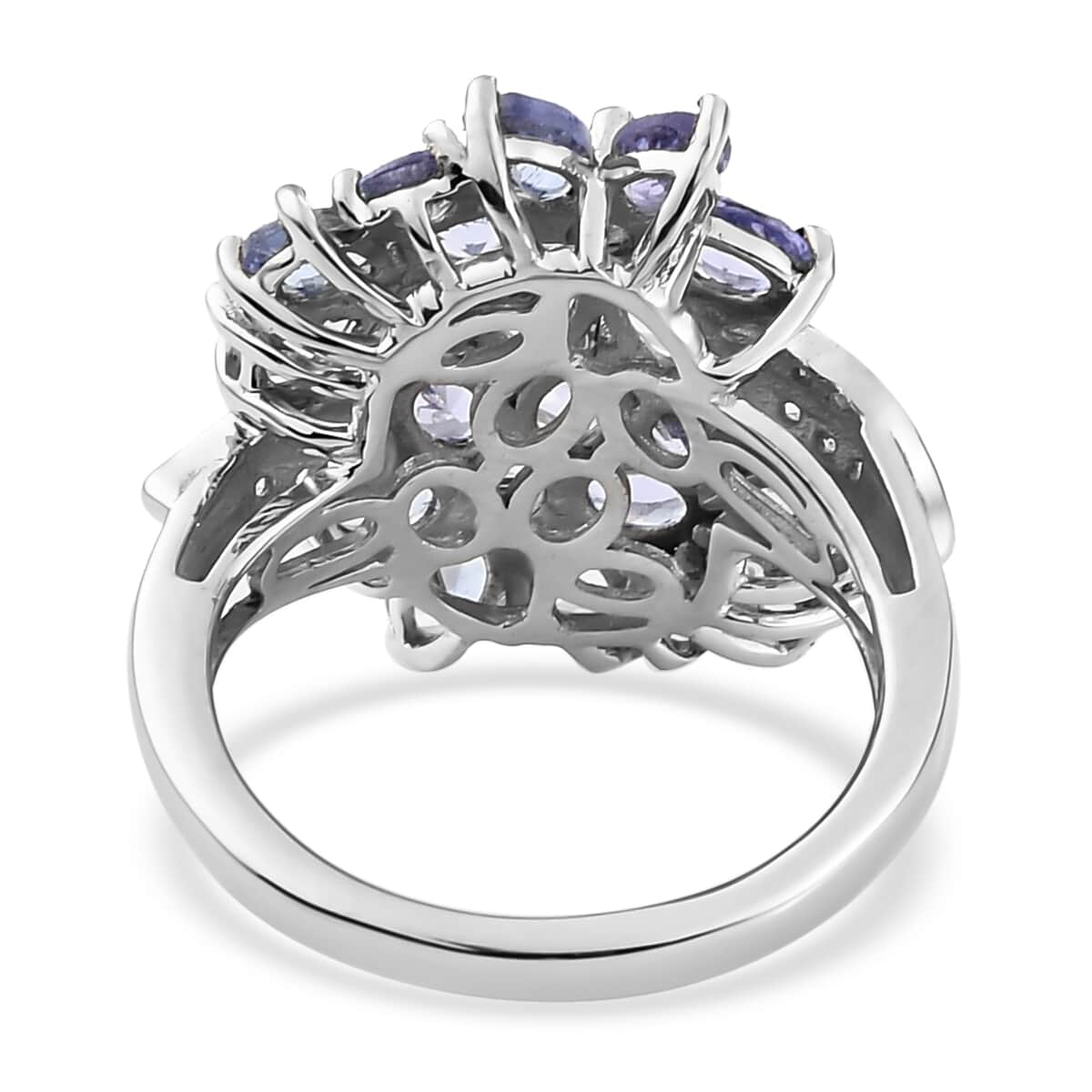 Tanzanite and Natural White Zircon Floral Ring in Platinum Over Sterling Silver (Size 8.0) 3.60 ctw image number 4