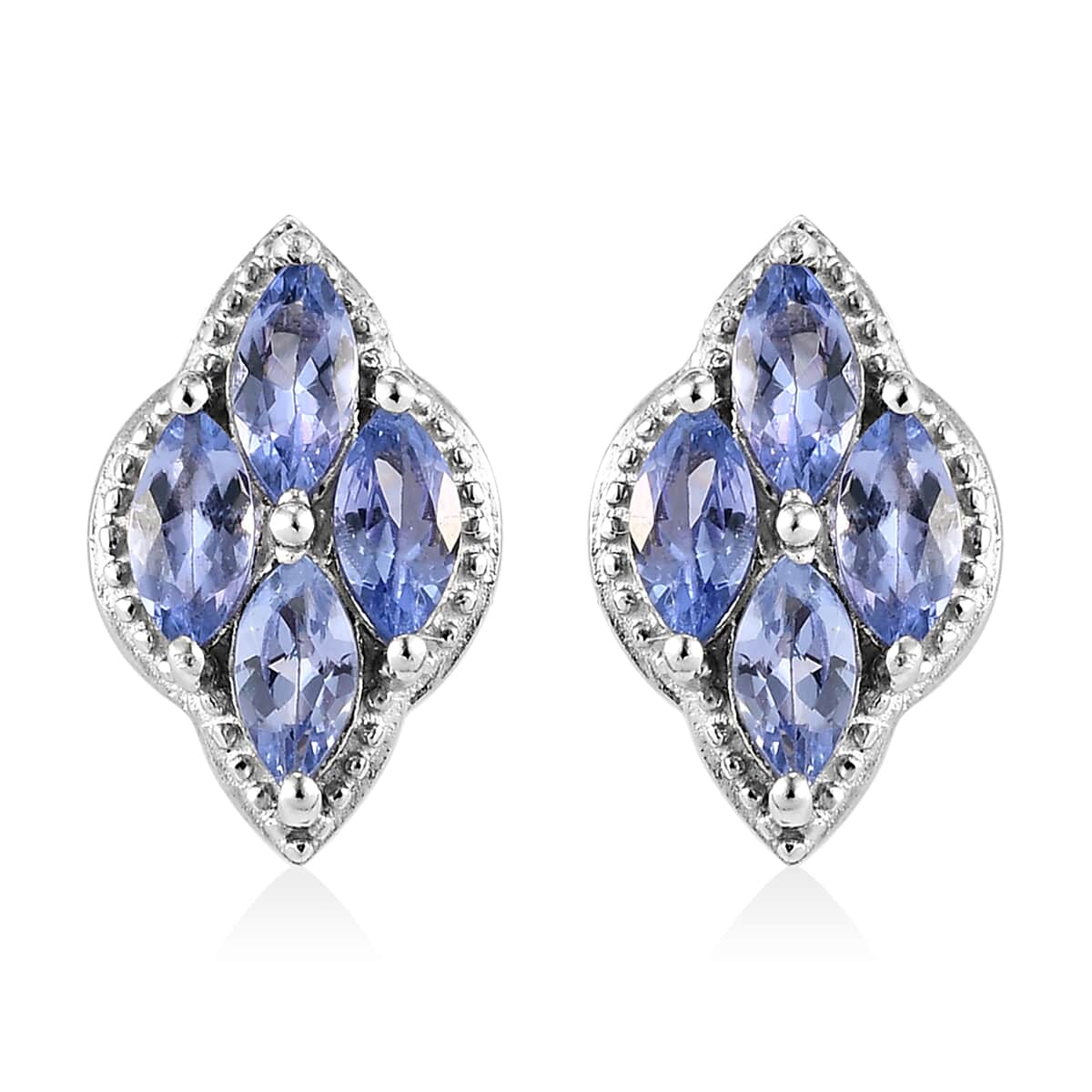 Tanzanite Cluster Earrings in Platinum Over Sterling Silver 1.15 ctw image number 0