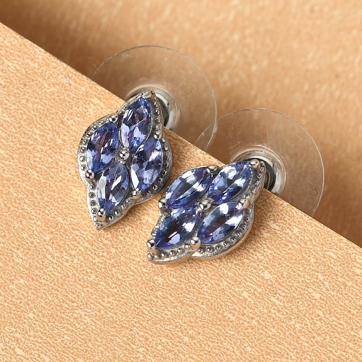 Tanzanite Cluster Earrings in Platinum Over Sterling Silver 1.15 ctw image number 1