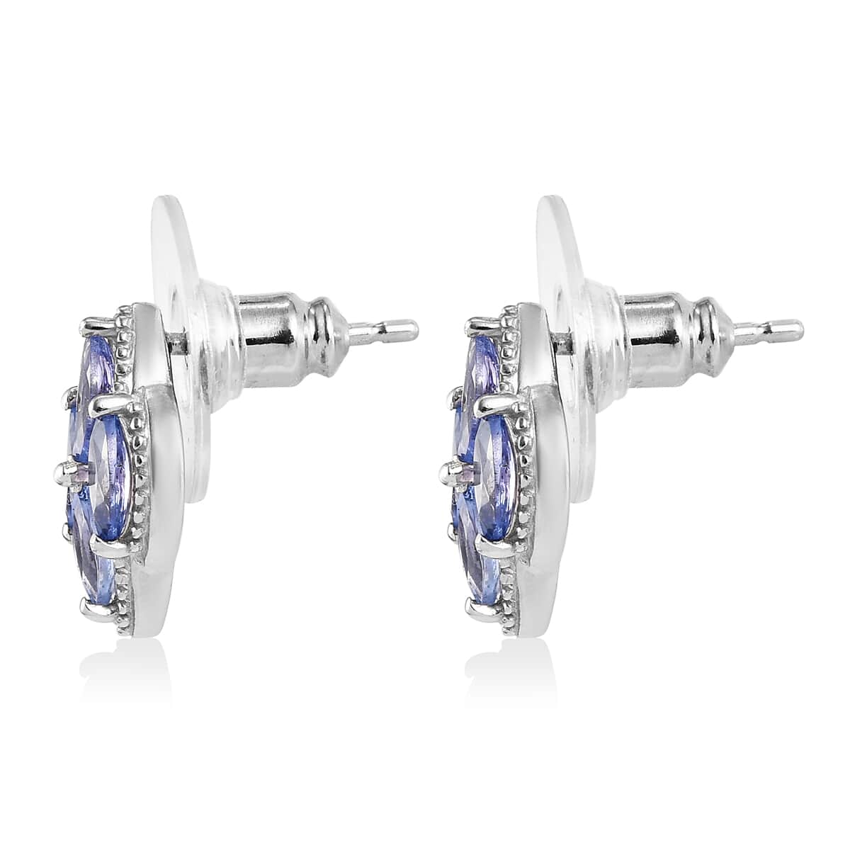 Tanzanite Cluster Earrings in Platinum Over Sterling Silver 1.15 ctw image number 3