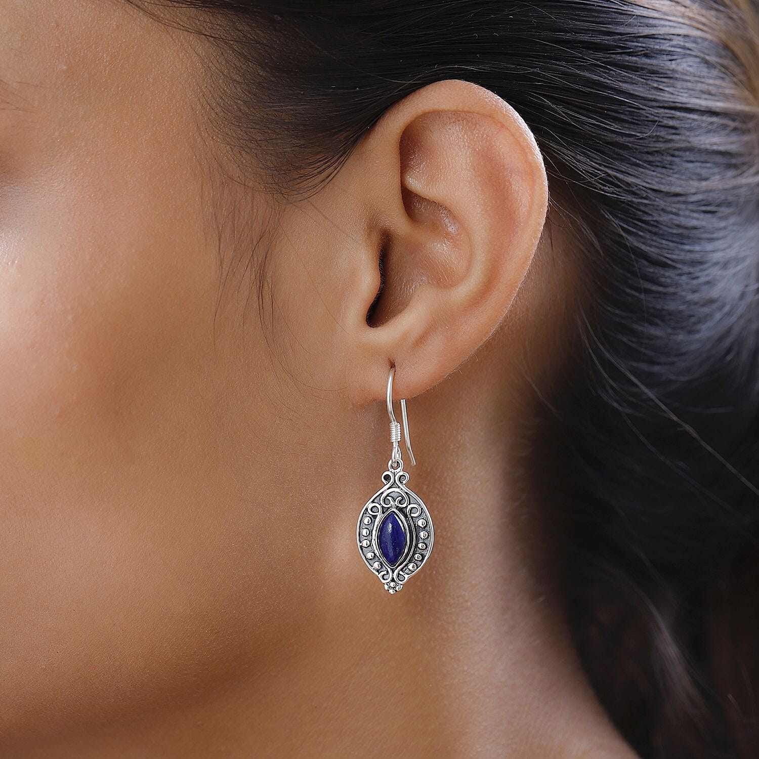 Lapis Lazuli 3.00 ctw Dangle Earrings in Sterling Silver